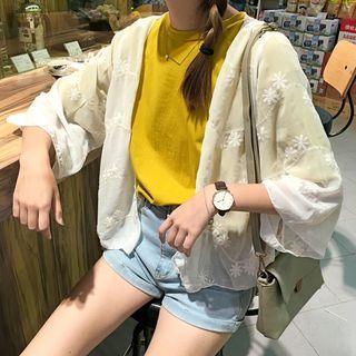 Flower Embroidered 3/4-sleeve Chiffon Jacket