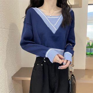 V-neck Sweater / Off-shoulder Ribbed T-shirt