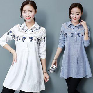 Striped Embroidered A-line Tunic