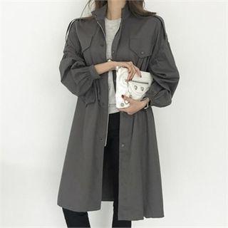 Epaulet Balloon-sleeve Long Parka Charcoal Gray - One Size
