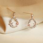 Rhinestone Butterfly Waterdrop Earring Pink Flower - Silver - One Size