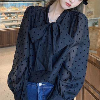 Dot Print Bow Blouse