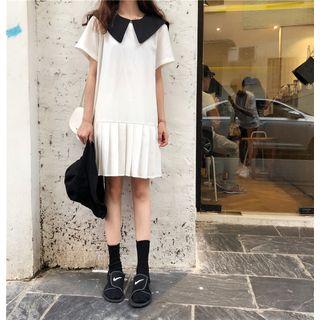 Peter Pan-collar Short-sleeve Dress White - One Size