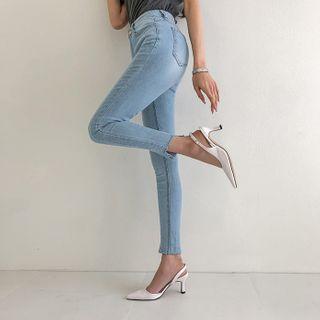 [the Denim] Cutout-hem Skinny Jeans