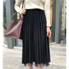 Mesh Pleated A-line Skirt Black - One Size