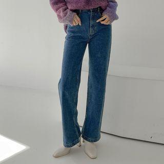 Slit-side Napped Wide-leg Jeans