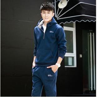 Set: Letter Embroidered Hood Pullover + Sweatpants