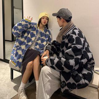 Couple Matching Heart Print Zip Jacket
