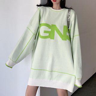 Oversize Lettering Printed Knit Sweater