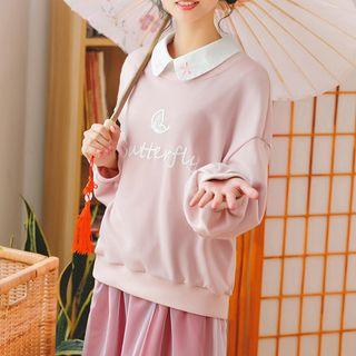 Butterfly Embroidered Collared Top