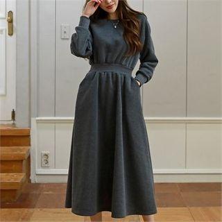 Gathered-waist Midi Sweatshirt Dress
