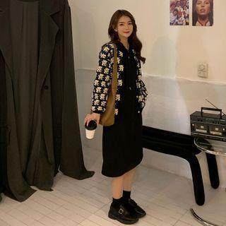 Set: Bear Print Cardigan + Hooded Dress