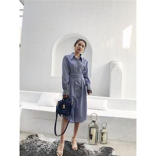 Striped Tie-waist Shirt Dress