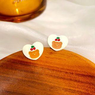 Bear Heart Stud Earrings As Shown In Figure - One Size
