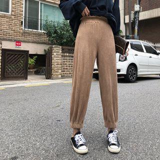 Cropped Suede Paperbag-waist Harem Pants