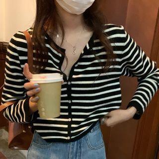 Striped Cropped Cardigan Black - One Size