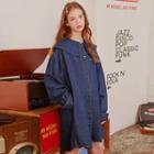 Wide Collar Denim Shirtdress Dark Blue - One Size