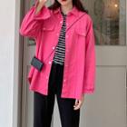 Lettering Cuff Snap-button Long-sleeve Casual Shirt
