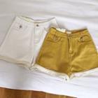 Color-block Trim High-waist Denim Shorts
