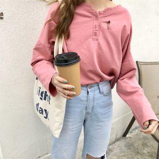 Ripped Henley Long Sleeve T-shirt