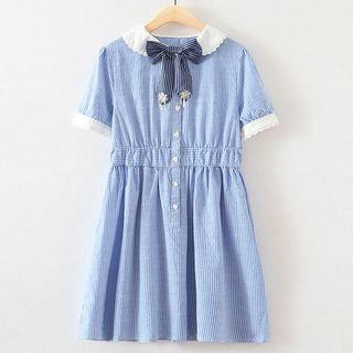 Tie-neck Striped Dress Sky Blue - One Size