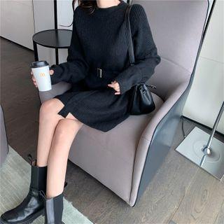Plain Sweater Mini Dress With Belt