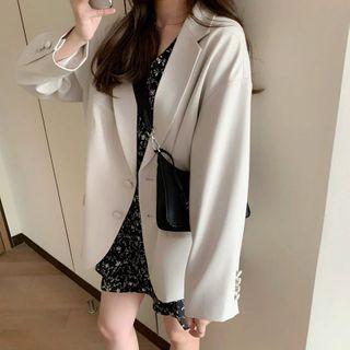 Puff-sleeve Floral Print A-line Dress / Blazer / Set