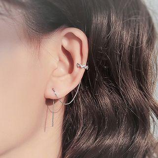 925 Sterling Silver Rhinestone Open Hoop Dangle Earring 1 Pair - Sterling Silver - Threader Earring - One Size