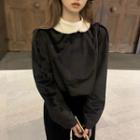 Contrast Collar Blouse / Loose Fit Pants