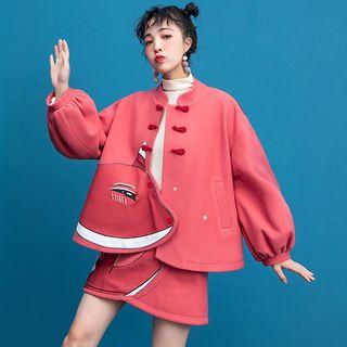 Lantern-sleeve Frog-button Jacket / A-line Skirt