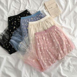 High-waist Floral Printed Sheer Skirt
