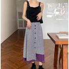 Plain Cropped Camisole Top/ Plaid Midi Skirt