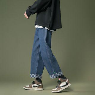 Plaid Panel Cropped Jeans