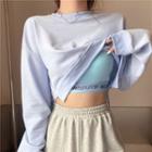 Long-sleeve Plain Cropped Sweatshirt / Lettering Camisole