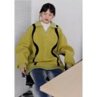 Wave Print Open-collar Fleece Sweatshirt
