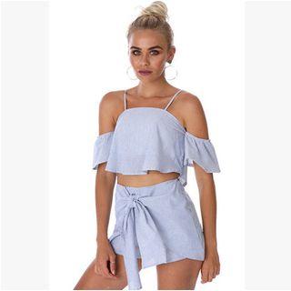 Set: Short-sleeve Cropped Top + Shorts