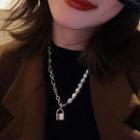 Faux Pearl Chain Necklace Xl1178 - Gold - One Size