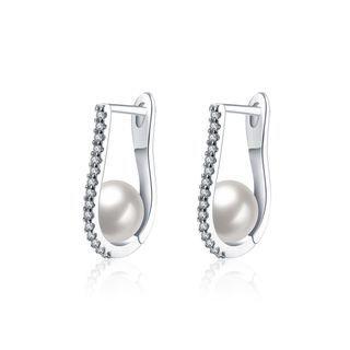 Elegant And Simple Pearl Earrings With Cubic Zircon Silver - One Size