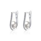 Elegant And Simple Pearl Earrings With Cubic Zircon Silver - One Size