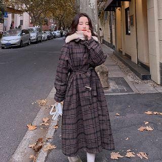 Plaid Long Padded Button Coat