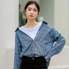 Panel Mock Two Piece Plaid Top Blue - One Size