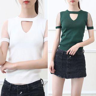Short-sleeve Mesh-panel Cutout Top