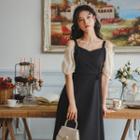 Cold-shoulder Two-tone Midi A-line Dress