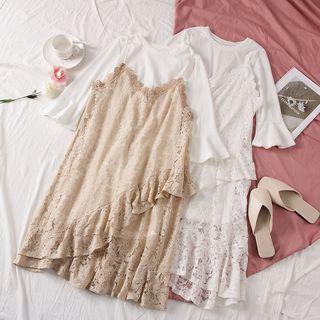 Set: Long Top + Ruffled Sleeveless Dress