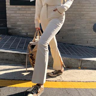 Slit-side Corduroy Boot-cut Pants