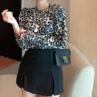 Long-sleeve Leopard Print T-shirt / Mini Skirt