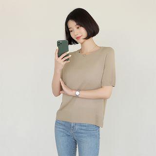 Linen Blend Plain Knit Top