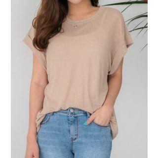 Plus Size Roll-up Sleeve Linen T-shirt