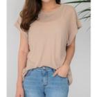 Plus Size Roll-up Sleeve Linen T-shirt