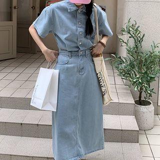 Short-sleeve Denim Cargo Dress
